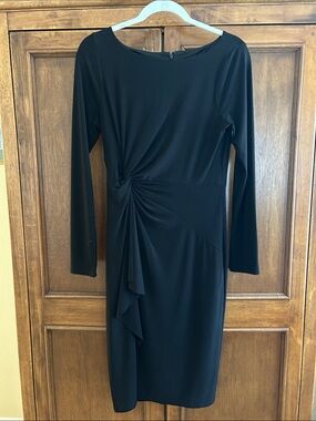 White House Black Market Black Long-Sleeve Twist-Front Sheath Dress